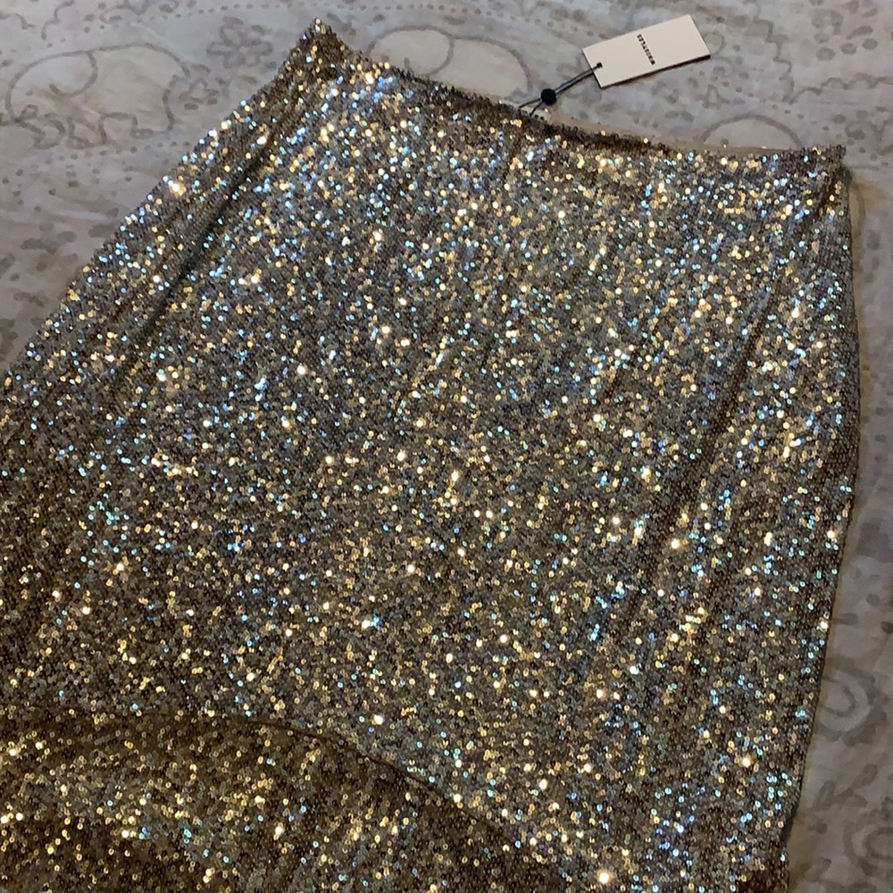 NWT Whistles Suki Sequin Silver Midi Skirt - Picture 3 of 12